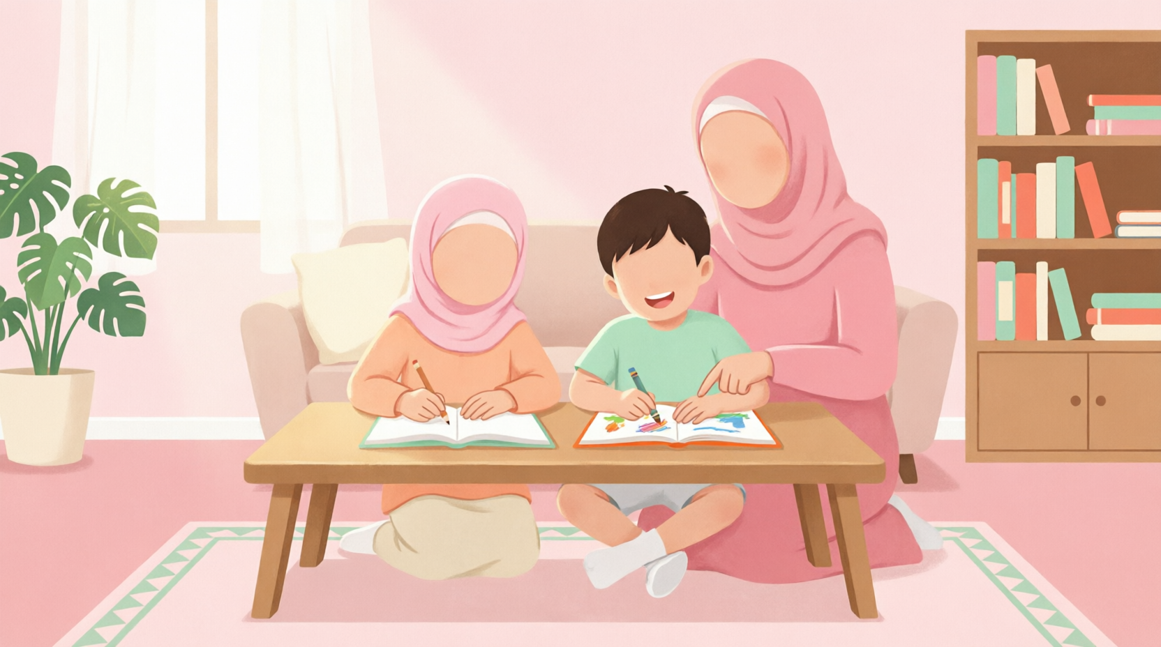A mother and child learning together with a Children of Islam activity book